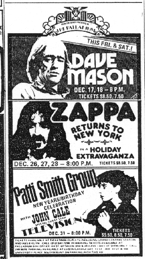 Mason Zappa Cale Patti Smith Television bill