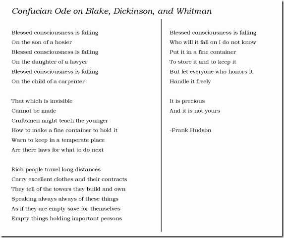 Confucian Ode to Blake Dickinson and Whitman