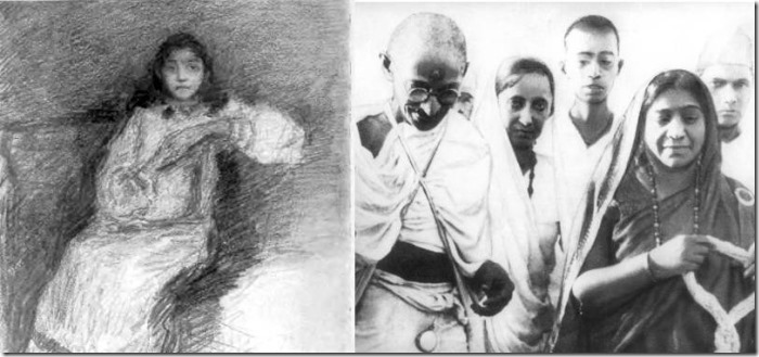 Sarojini Naidu sketeched by John B Yeats and with Gandhi